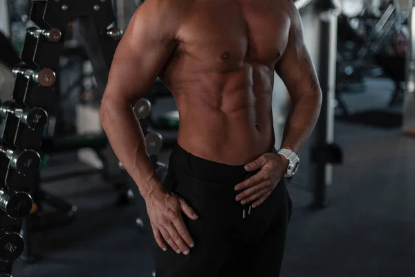 Schöner Sexy Athletischer Muskulöser Körper Mit Bauch Und Bauchmuskeln Fitnessstudio — Stockfoto