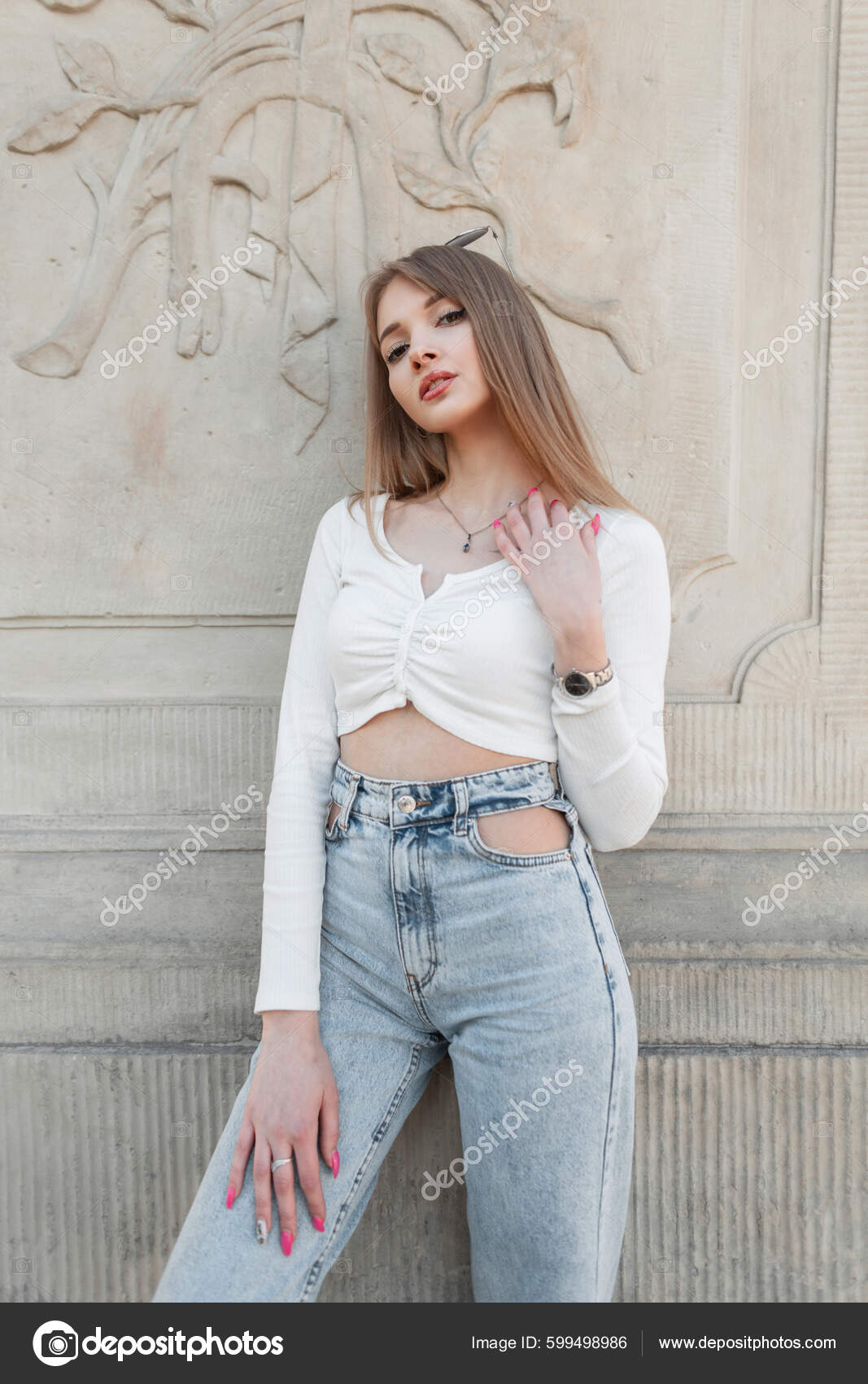 Long Sleeve Crop Top Outfit With Jeans Beautiful Girl Pretty