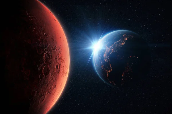 New Space Mission Amazing Red Planet Mars Beautiful Blue Planet — Fotografia de Stock