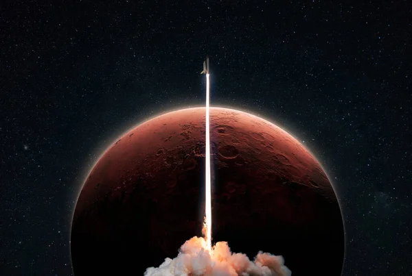New Space Shuttle Rocket Blast Takes Space Background Red Planet — Stock fotografie