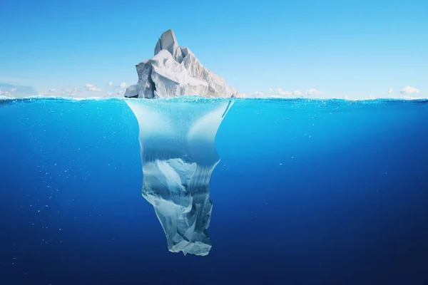 令人惊叹的美丽的白色冰山 在水下俯瞰大海 冰山的一角 隐藏在水下的危险 融化的冰川 — 图库照片