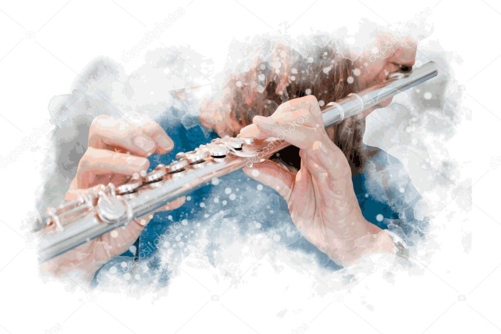 Music graphic with transverse flute.