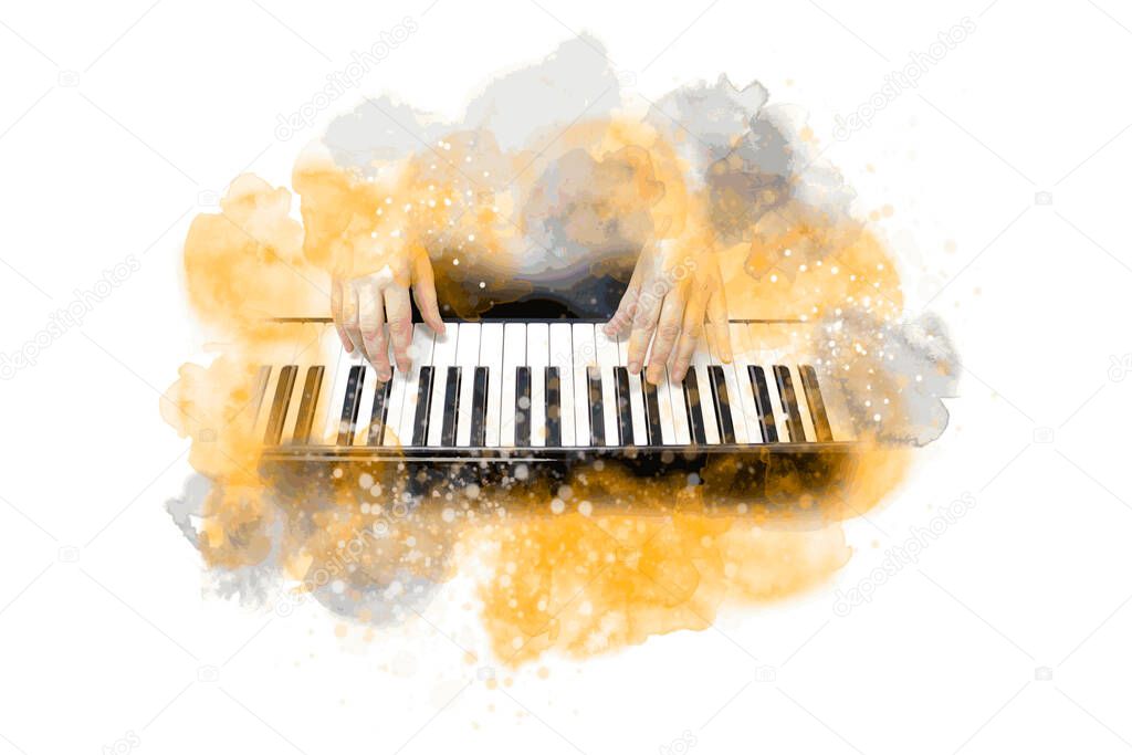 Abstract music graphic with piano.