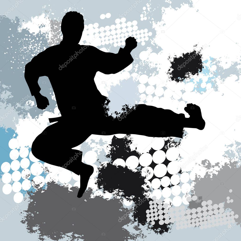 Martial art sport graphic with dynamic background.