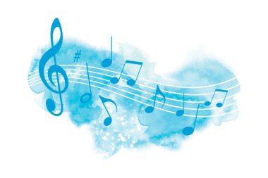 Notaları ve suluboya arkaplanı olan müzik grafiği.