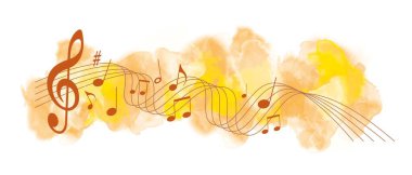 Notaları ve suluboya arkaplanı olan müzik grafiği.