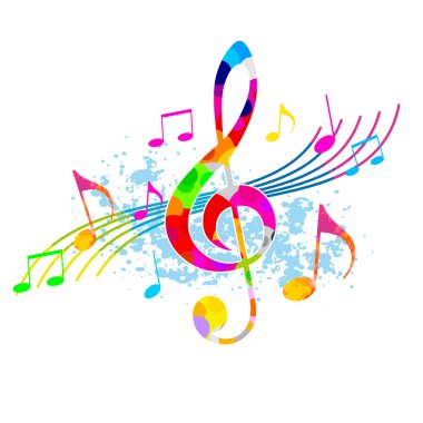 Notaları ve suluboya arkaplanı olan müzik grafiği.