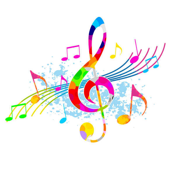 Musik graphic with notes and watercolor background.
