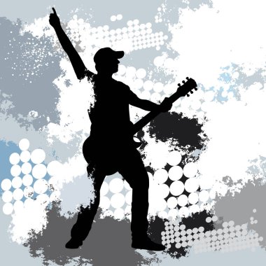 Gitarist ve dinamik arkaplan ile müzik grafiği.