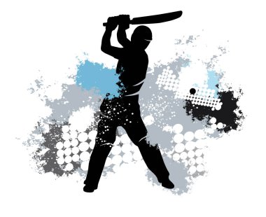 Cricket sport graphic with dynamic background.