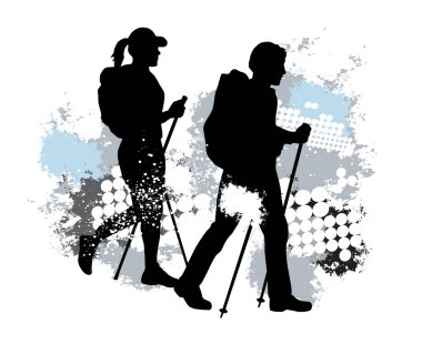 Hiking sport and hobby graphic with dynamic background.