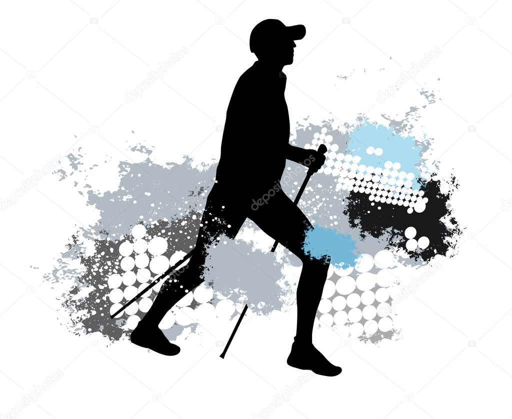 Nordic Walking sport graphic with dynamic background.