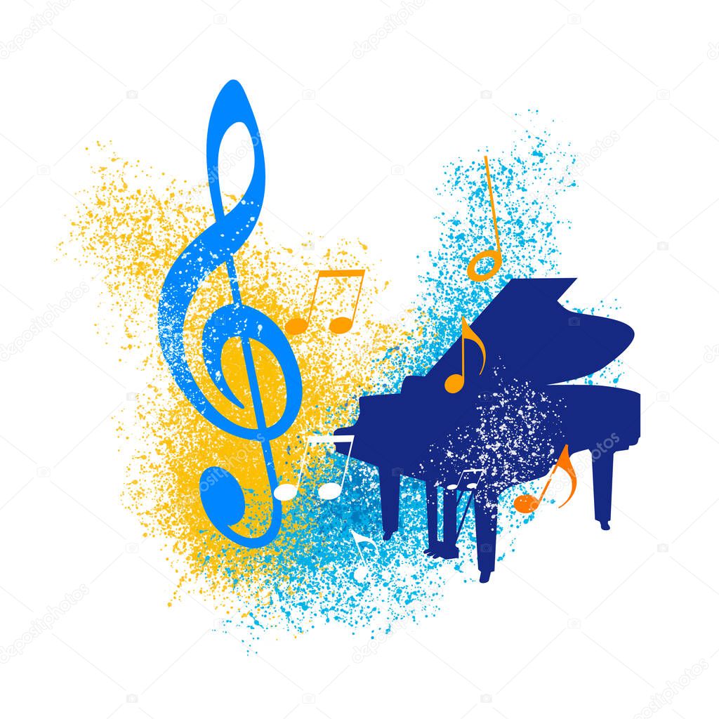 Music graphic with piano.
