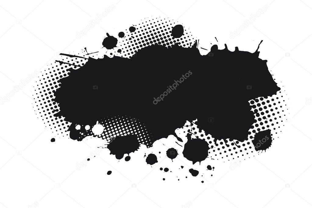 Abstract black watercolor ink blobs