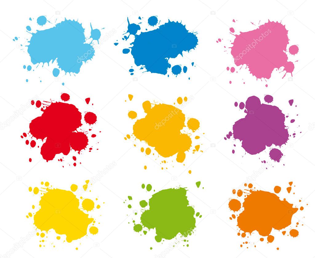 Set of color ink splash. Abstract grunge background. 