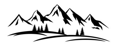 Landscape graphic with mountains and trees. 