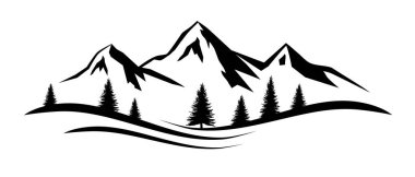 Landscape graphic with mountains and trees.