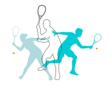 Squash sport graphic with players in action.