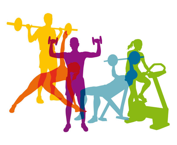 Fitness and sport graphic with athletes in sport center.