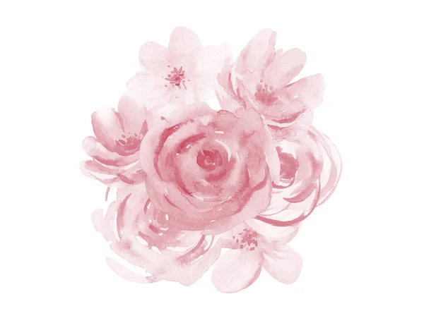 Ramo de acuarela de flor rosa. Rosa Floral Ilustración de acuarela aislada sobre fondo blanco. —  Fotos de Stock