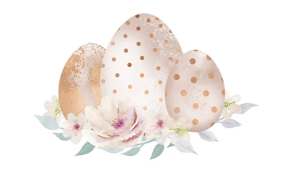 Aquarell Osterblumen Eiergruppe. Aquarell-Illustrationsgruppe isoliert auf weißem Hintergrund. — Stockfoto