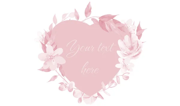 Watercolour Pink Flower Heart Frame. Watercolor Floral element for Valentines Day design. — Stock Photo, Image