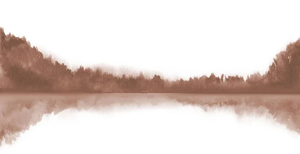 Aquarell Bäume Hand gezeichnet minimalistische Landschaft See-Szene. Aquarell-Illustration auf weißem Hintergrund — Stockfoto
