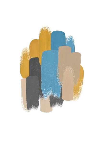 Žlutá, modrá a béžová Abstraktní minimalistické tahy štětcem ručně kreslené skupiny izolované na bílém pozadí. Stock Fotografie
