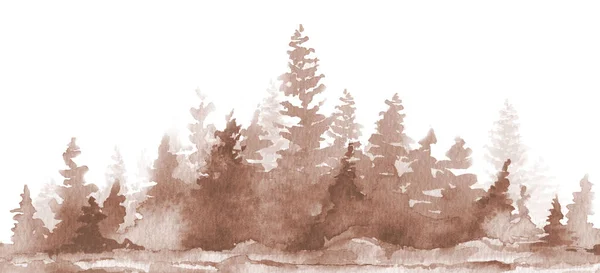 Aquarel Bos Schilderen Landschap Achtergrond. Aquarelillustratie op wit. — Stockfoto