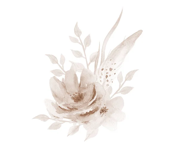 Akvarell Blad blomma illustration Torkad målning isolerad på vit bakgrund. — Stockfoto