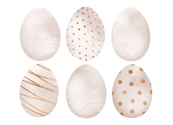 Pastel Huevo de Pascua Set de decoración de vacaciones de primavera. Ilustración en acuarela aislada sobre fondo blanco. Imagen De Stock