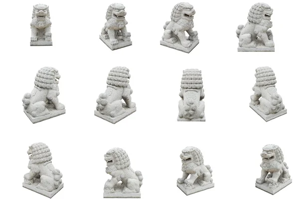 Группа Китайской Императорской статуи Льва, изолированная на белом бэкгро — стоковое фото