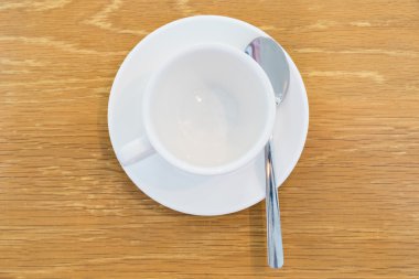 kahve seti kaşık ve çanak ile Üstten Görünüm tablo