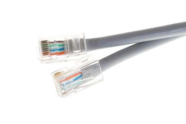 Lan cablu de telecomunicații RJ45 pe fundal alb — Fotografie, imagine de stoc