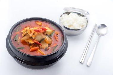 kimchi stew, kimchi chigae, korean cuisine, kimchi soup with ste clipart