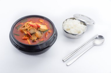 kimchi stew, kimchi chigae, korean cuisine, kimchi soup with ste clipart