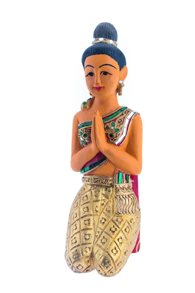 Thai woman sculpture playing respect, thai call "sawasdee" — Stockfoto