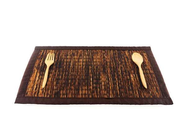 Thai little mat with set of fork and spoon — Stock Photo, Image