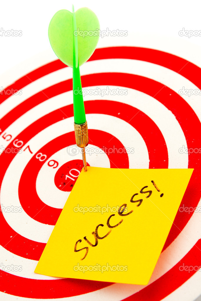 2 dart green and yellow color right on target with text success