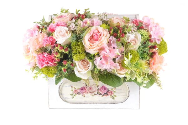 Decoration artificial plastic flower with vintage design basket — Stock Photo, Image