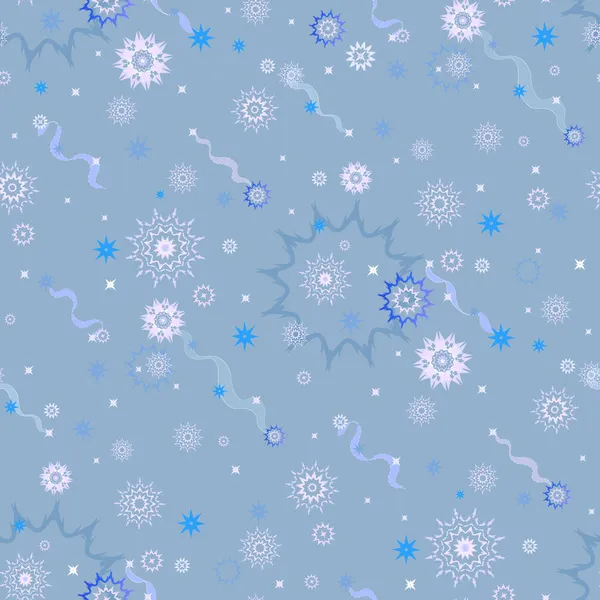 Patrón sin costura azul de Navidad de invierno con copos de nieve — Vector de stock