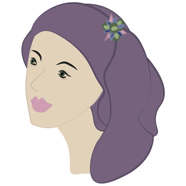 Лицо женщины в фиолетовой шале. Ручная работа — стоковое фото