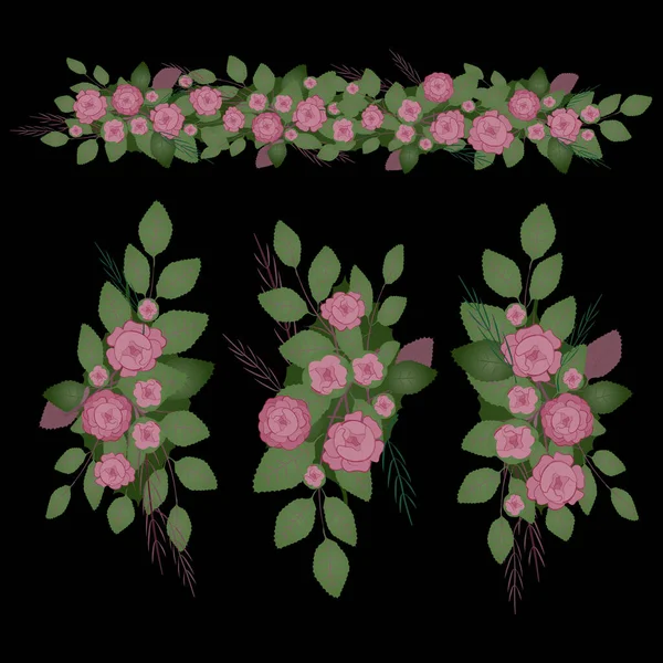 Un conjunto de coronas y guirnaldas con rosas — Foto de Stock