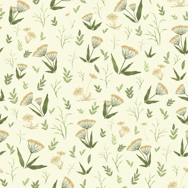 Vildblommor och gräs är ett sömlöst mönster. — Stockfoto