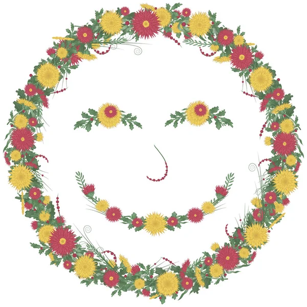 Um rosto sorridente de flores. Sorrisos de grinalda — Fotografia de Stock