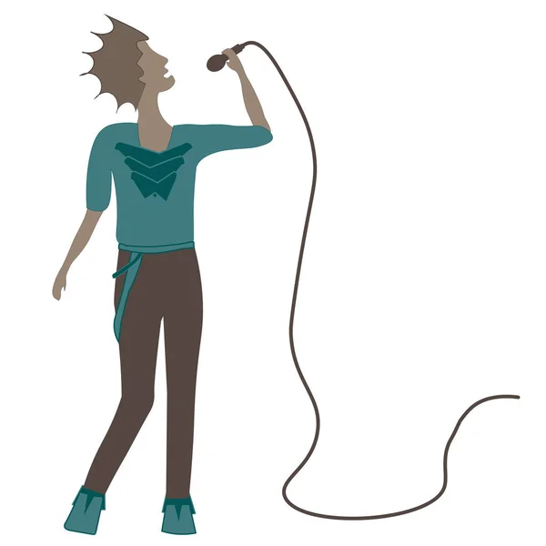 Fiatal stílusos énekes énekel egy mikrofonba — Stock Fotó