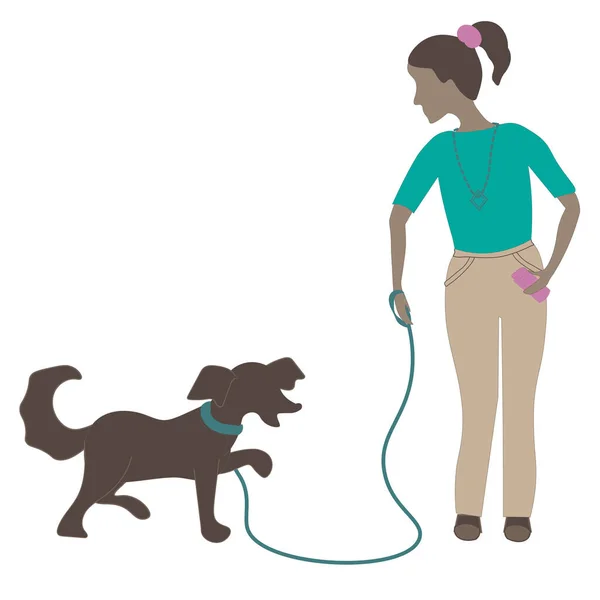 A girl walks a dog on a leash — Stock Photo, Image
