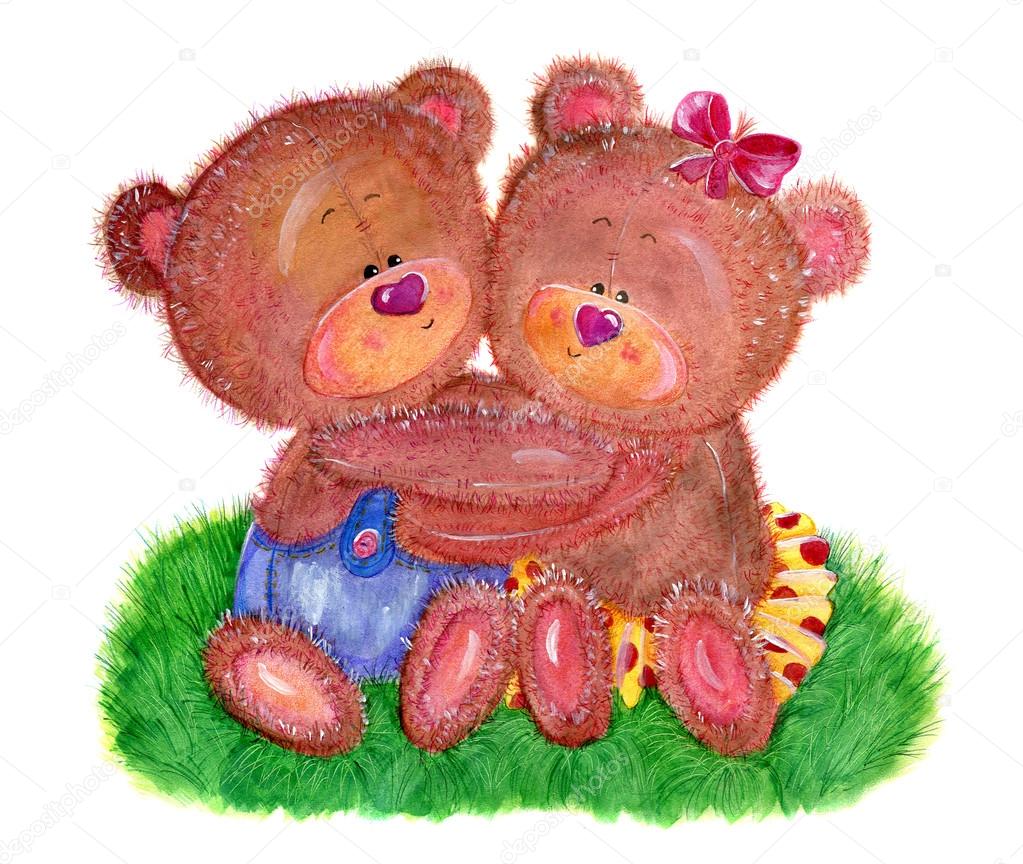 two cute teddy bears in love