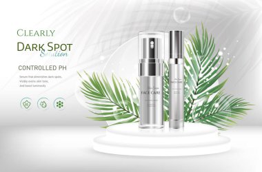 Beyaz bir stantta pakette beyazlatıcı serum