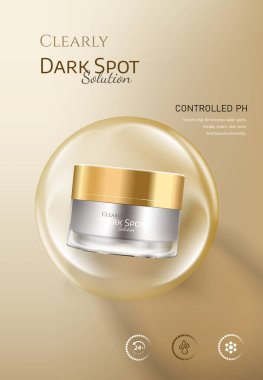 Altın serumu özü yağ şişesi baloncuk sıvısı etkisi arka planı.